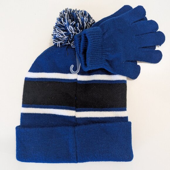 New Mickey Mouse Blue Pom Beanie hat with mini stretch gloves - Picture 2 of 7